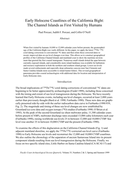 Early Holocene Coastlines of the California Bight: the Channel Islands As First Visited by Humans