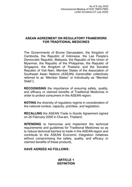 Asean Agreement on Regulatory Framework for Traditional Medicines