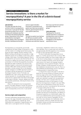 Service Innovations: Is There a Market for Neuropsychiatry? a Year in The