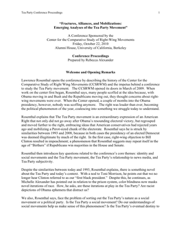 “Fractures, Alliances, and Mobilizations: Emerging Analyses of the Tea Party Movement”