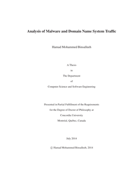 Analysis of Malware and Domain Name System Traffic