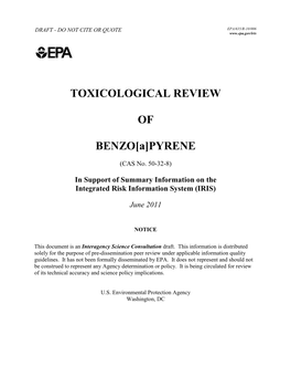 IRIS Toxicological Review of Benzo[A]Pyrene