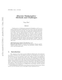 Discrete Mathematics: Methods and Challenges 121 Ous Interesting Applications