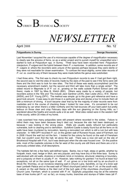 SURREY BOTANICALSOCIETY NEWSLETTER April 2008 No