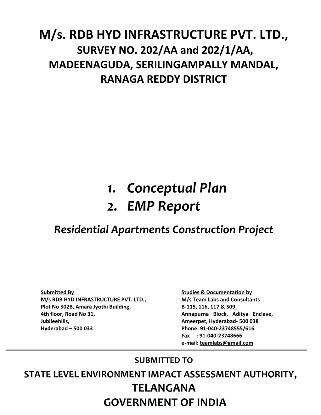 1. Conceptual Plan 2. EMP Report Residential Apartments Construction Project