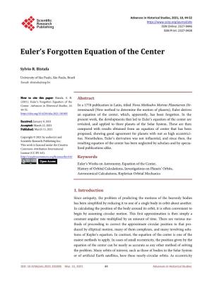 Euler's Forgotten Equation of the Center
