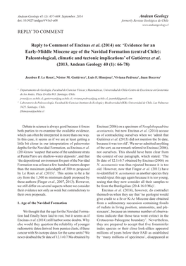 Evidence for an Early-Middle Miocene Age of the Navidad Formation (Central Chile): Paleontological, Climatic and Tectonic Implications’ of Gutiérrez Et Al