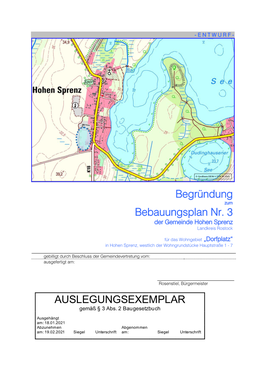 Begründung Zum Bebauungsplan Nr. 3 Der Gemeinde Hohen Sprenz Landkreis Rostock