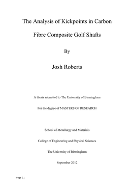 The Analysis of Kickpoints in Carbon Fibre Composite Golf Shafts
