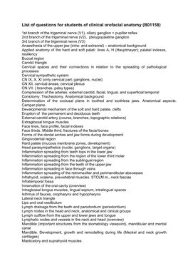 List of Questions for Students of Clinical Orofacial Anatomy (B01158)