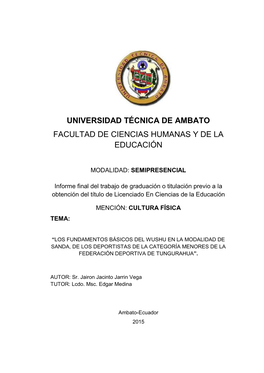 Universidad Técnica De Ambato Facultad De Ciencias Humanas Y De La Educación