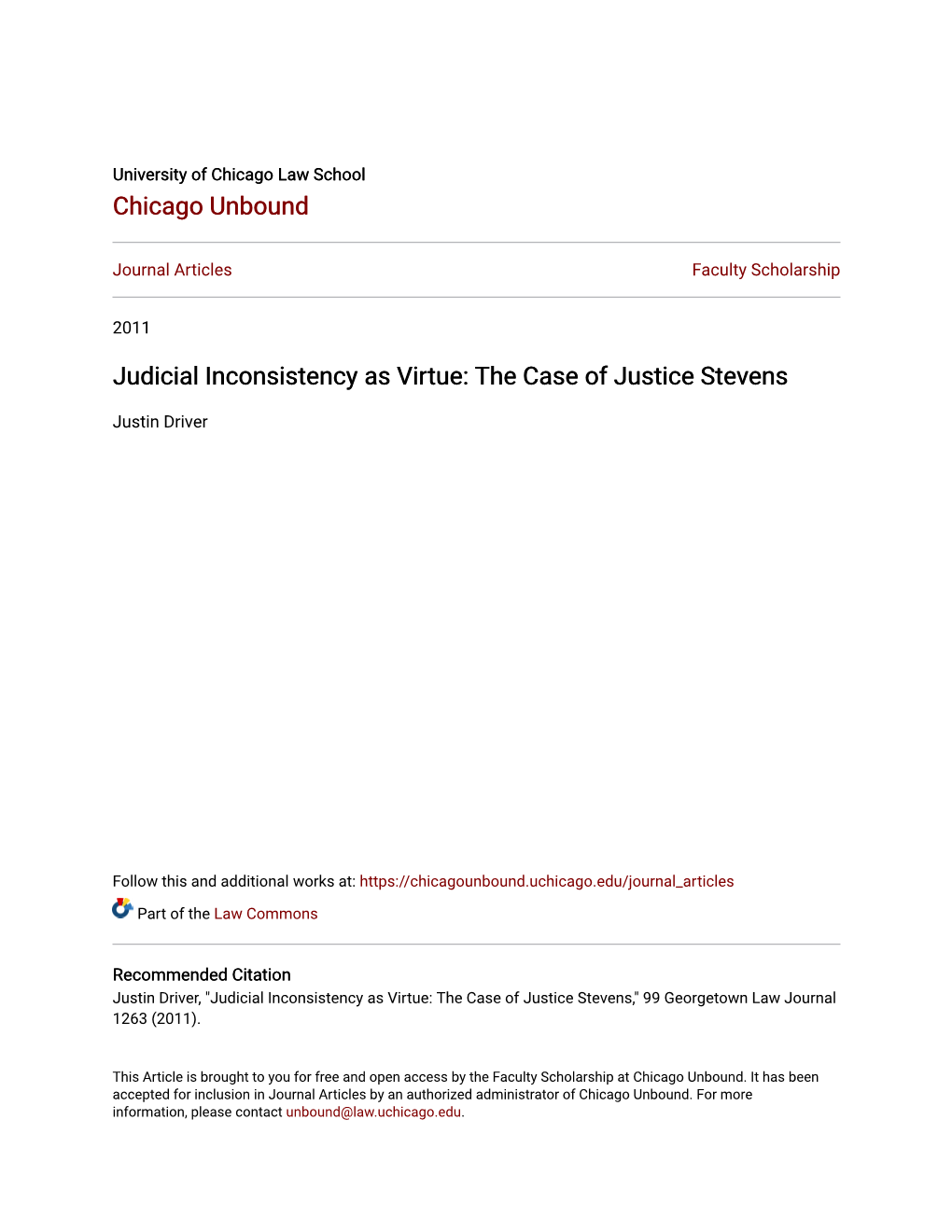 Judicial Inconsistency As Virtue: the Case of Justice Stevens