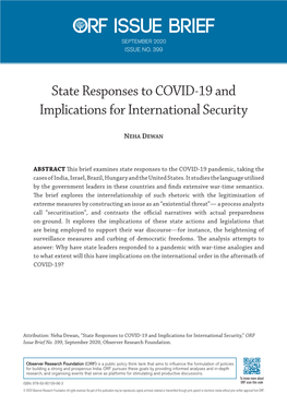 State Responses to COVID-19 and Implications for International Security