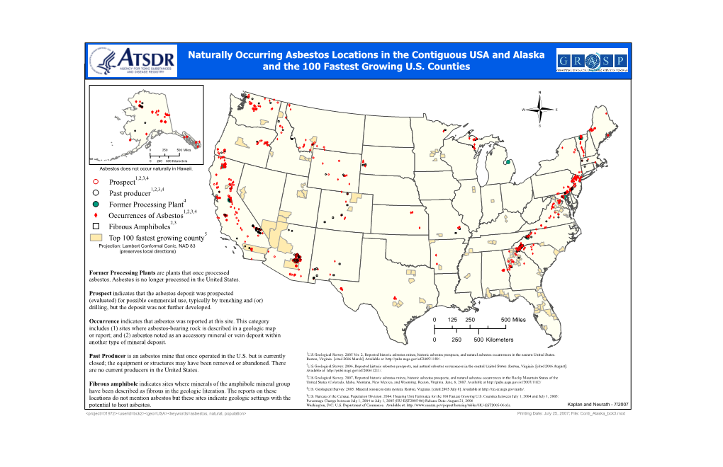 Naturally Occurring Asbestos Locations in the Contiguous USA and Alaska and the 100 Fastest Growing U.S