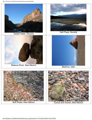 Desert Wash, Arizona Salt Playa, Nevada Balance Rock, New Mexico Beehive, Utah Bull Snake, New Mexico Cactus and Gravel, New