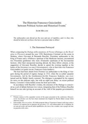 The Historian Francesco Guicciardini Between Political Action and Historical Events*