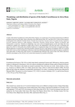 Morphology and Distribution of Species of the Family Cucurbitaceae in Akwa Ibom State, Nigeria