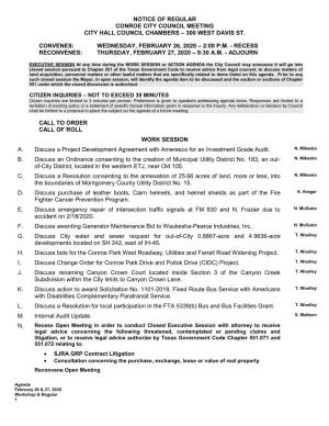 Notice of Regular Conroe City Council Meeting City Hall Council Chambers – 300 West Davis St