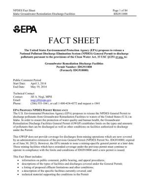 Groundwater Remediation Discharge Facilities Permit Reissuance Fact
