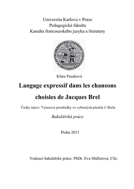 Langage Expressif Dans Les Chansons Choisies De Jacques Brel