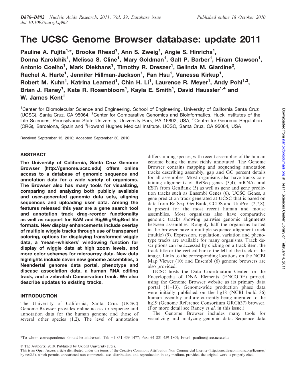 The UCSC Genome Browser Database: Update 2011 Pauline A