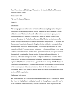 Field Observations and Modeling of Tsunamis on the Islands of the Four Mountains, Aleutian Islands, Alaska