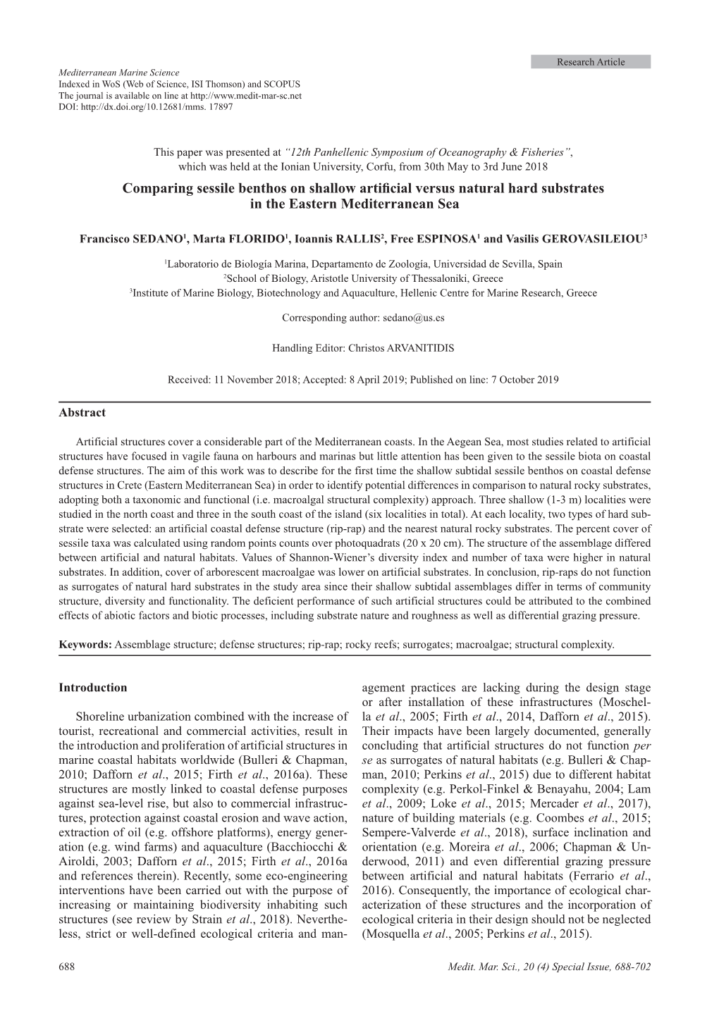 Comparing Sessile Benthos on Shallow Artificial Versus Natural Hard Substrates in the Eastern Mediterranean Sea