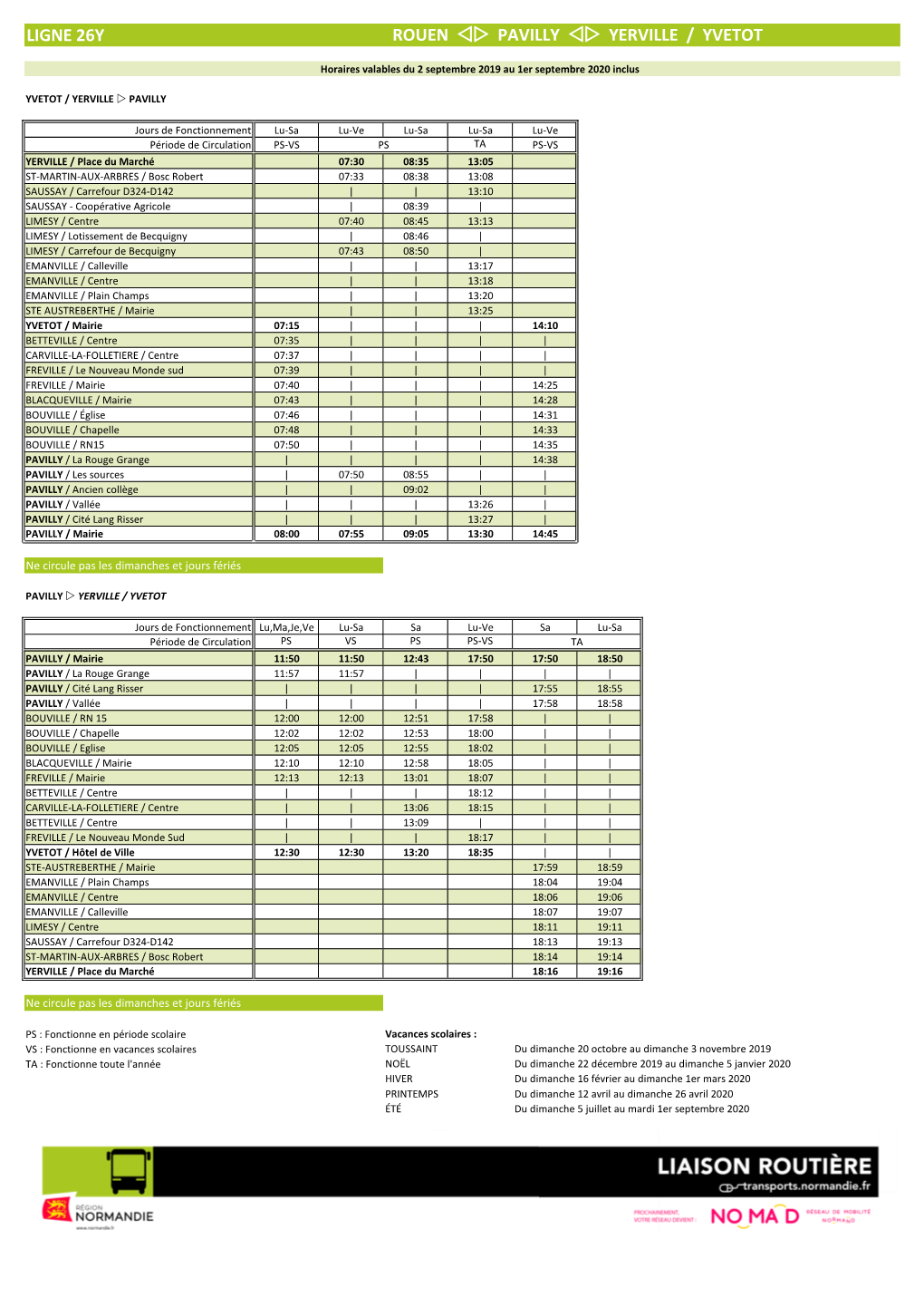 LIGNE 26Y ROUEN ◁> PAVILLY ◁> YERVILLE / YVETOT