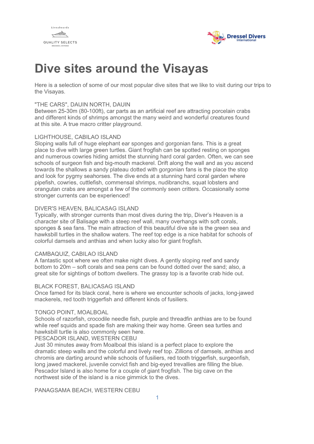 Dive Sites Around the Visayas