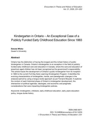 Kindergarten in Ontario – an Exceptional Case of a Publicly Funded Early Childhood Education Since 1883