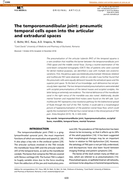 The Temporomandibular Joint: Pneumatic Temporal Cells Open Into the Articular and Extradural Spaces C