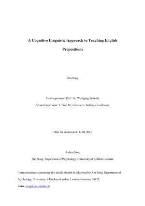 A Cognitive Linguistic Approach to Teaching English Prepositions