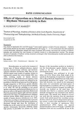 Effects of Alprazolam on a Model of Human Absences - Rhythmic Metrazol Activity in Rats