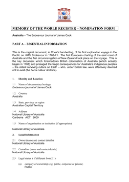 Memory of the World Register – Nomination Form