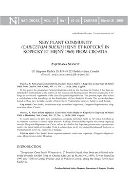 New Plant Community (Caricetum Buekii Hejný Et Kopecký in Kopecký Et Hejný 1965) from Croatia