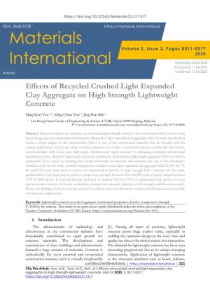 Effects of Recycled Crushed Light Expanded Clay Aggregate on High Strength Lightweight Concrete