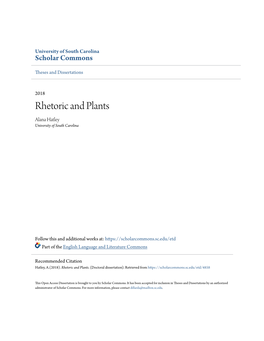 Rhetoric and Plants Alana Hatley University of South Carolina