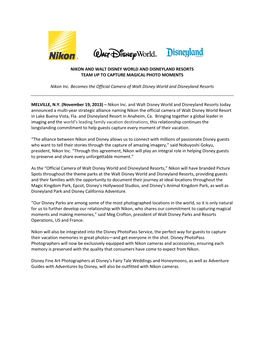 Nikon and Walt Disney World and Disneyland Resorts Team up to Capture Magical Photo Moments