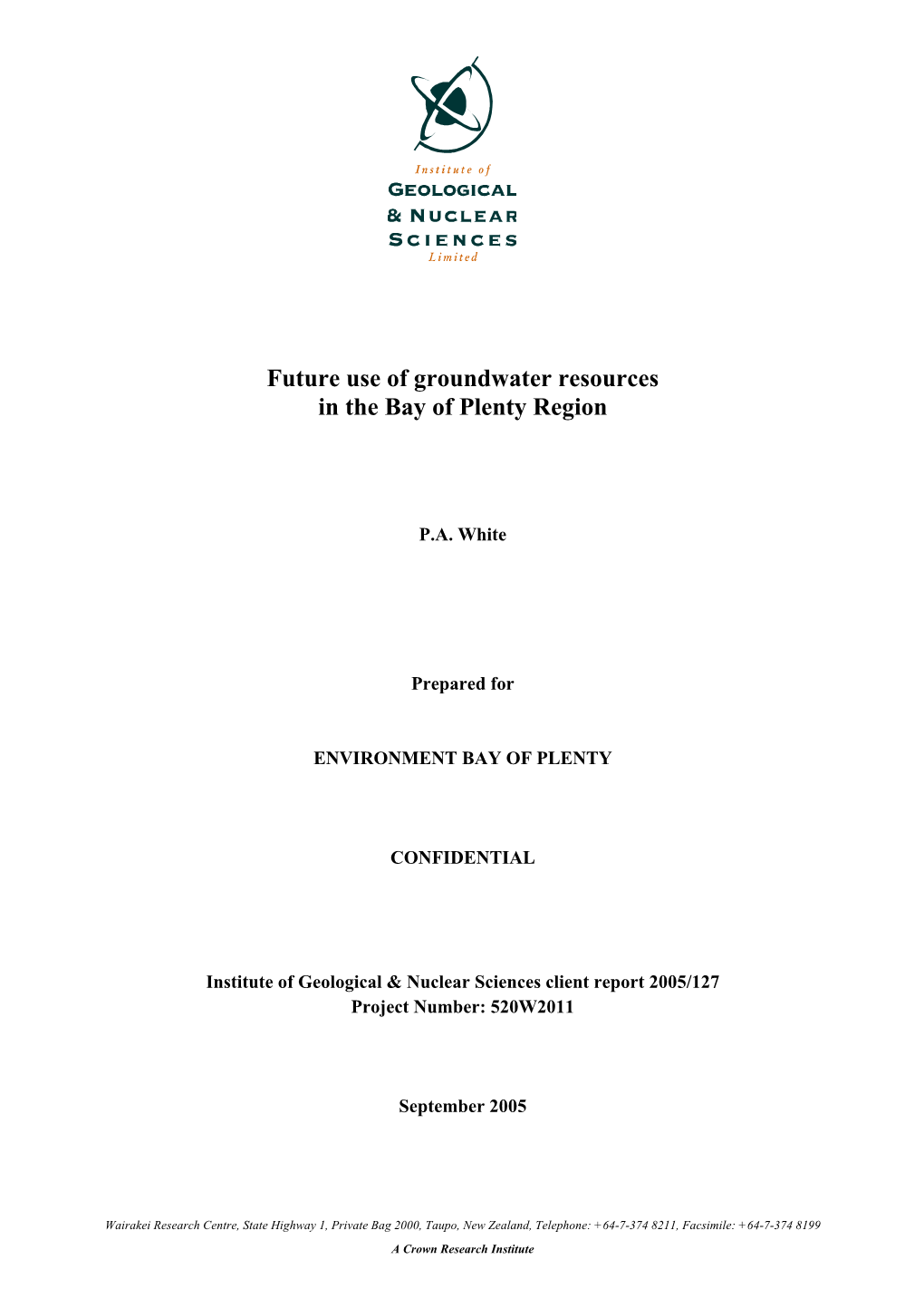 Future Use of Groundwater Resources in the Bay of Plenty Region