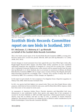 Scottish Birds Records Committee Report on Rare Birds in Scotland, 2011