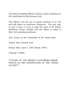 Essays on the Constitution of the United States by Paul Leicester Ford