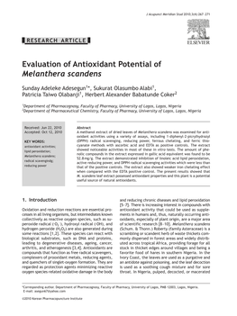 Evaluation of Antioxidant Potential of Melanthera Scandens