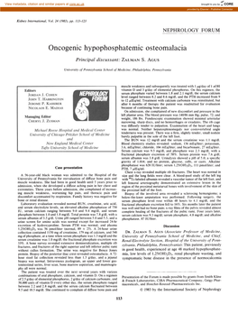 Oncogenic Hypophosphatemic Osteomalacia Principal Discussant: ZALMAN S