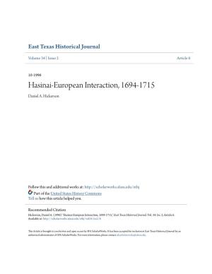 Hasinai-European Interaction, 1694-1715 Daniel A