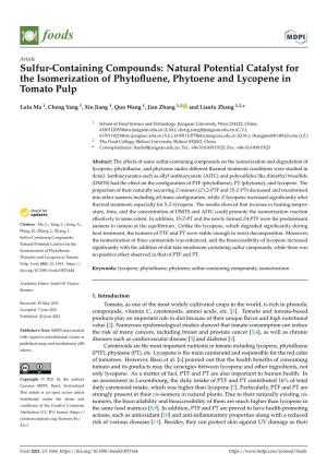 Sulfur-Containing Compounds: Natural Potential Catalyst for the Isomerization of Phytoﬂuene, Phytoene and Lycopene in Tomato Pulp