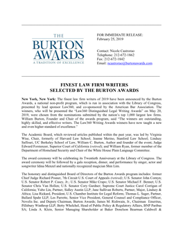 Finest Law Firm Writers Selected by the Burton Awards