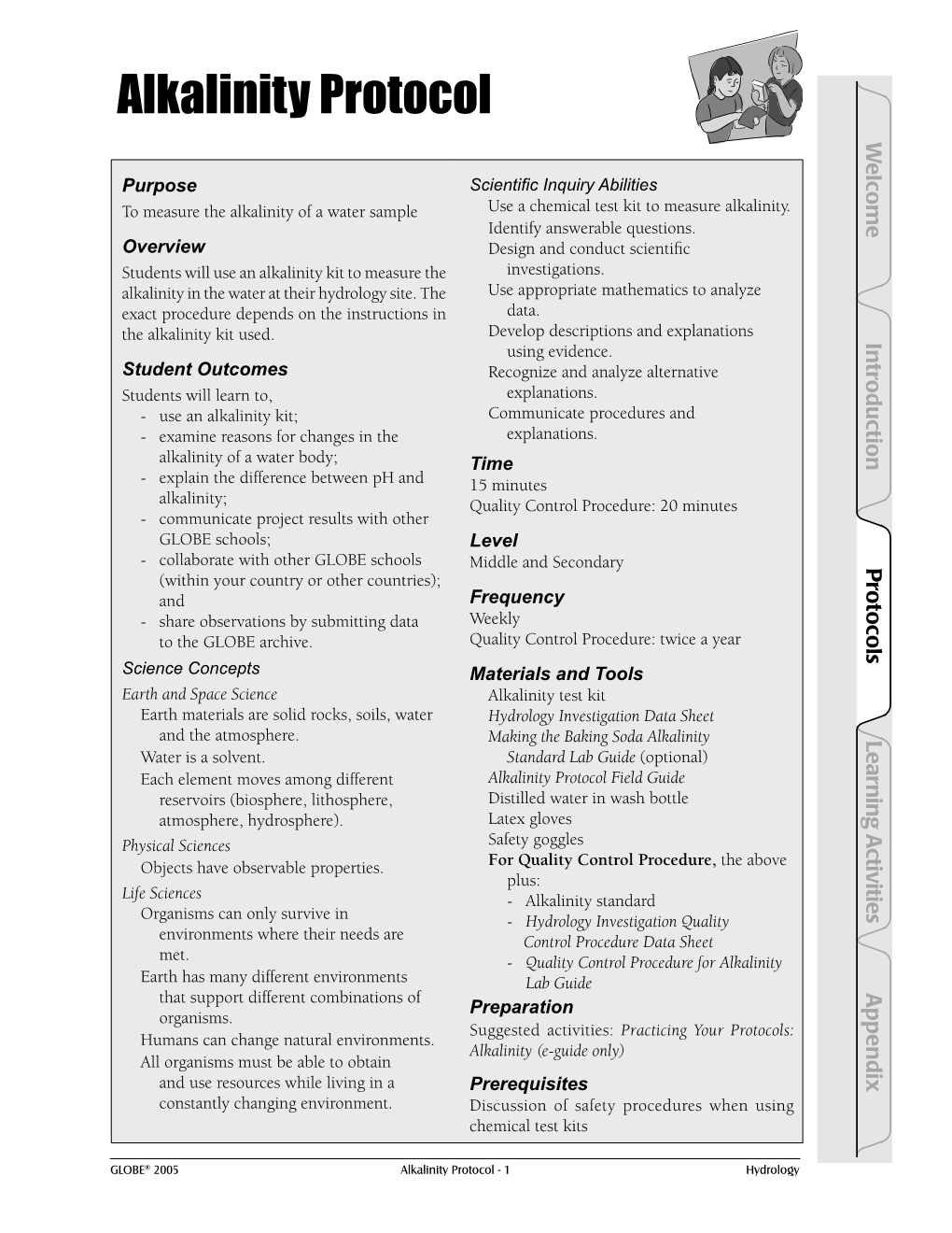 Alkalinity Protocol W Elcome Purpose Scientiﬁc Inquiry Abilities to Measure the Alkalinity of a Water Sample Use a Chemical Test Kit to Measure Alkalinity