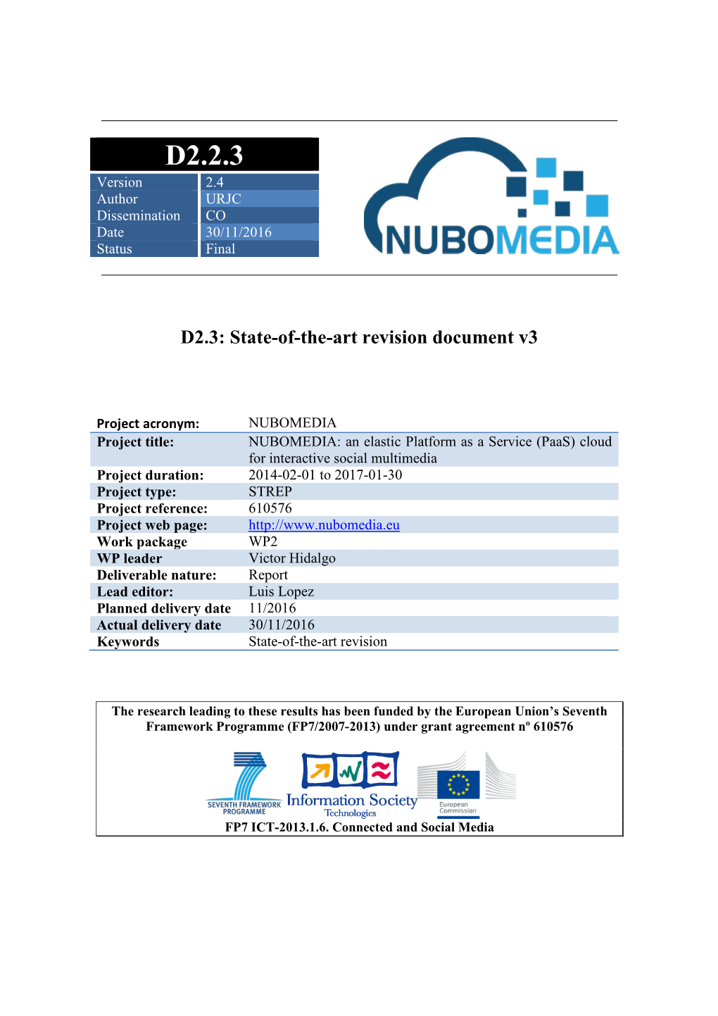 D2.2.3 Version 2.4 Author URJC Dissemination CO Date 30/11/2016 Status Final