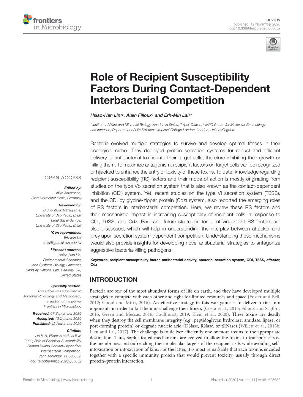 Role of Recipient Susceptibility Factors During Contact-Dependent Interbacterial Competition
