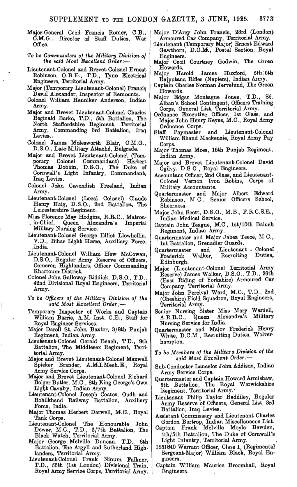 Supplement to the London Gazette, 3 June, 1925. 3775